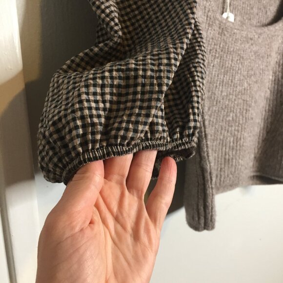 NWT! Self Contrast Sweater with Puff Sleeves | Brown | Large - Picture 2 of 11